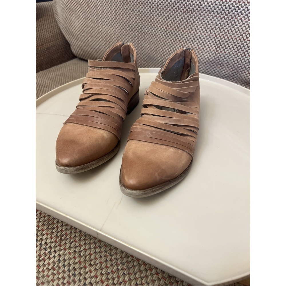 Free People Lost Valley Brown Leather Cutout Ankle Booties Women 37/ 6.5 Boho